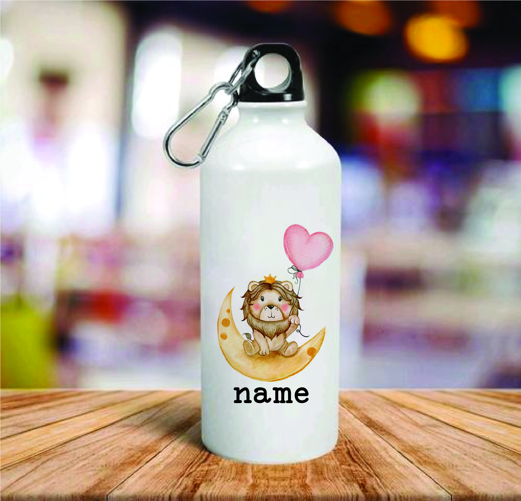 Personalised Cute Lion on Moon Aluminum Water Bottle